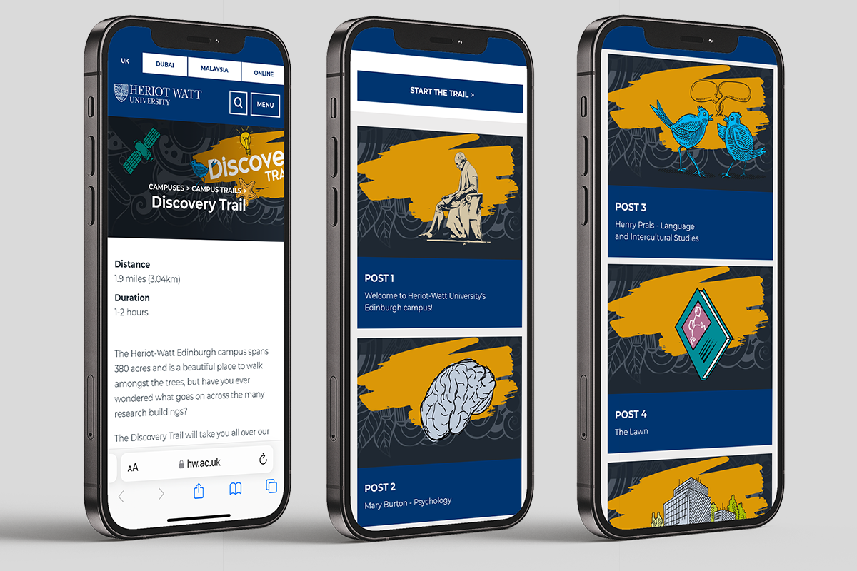 Image shows a mock-up of how the Discovery Trail webpage appears on an iPhone