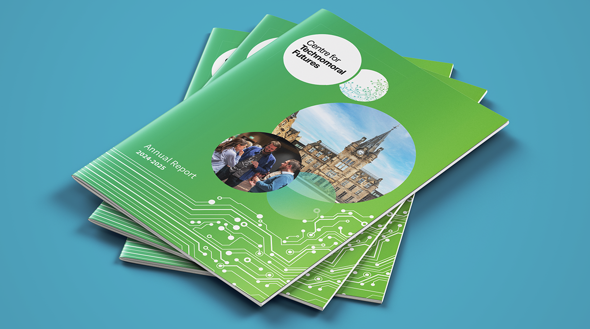 Image shows a digital mock up of 3 reports stacked on top of each other displaying the annual report front cover.
